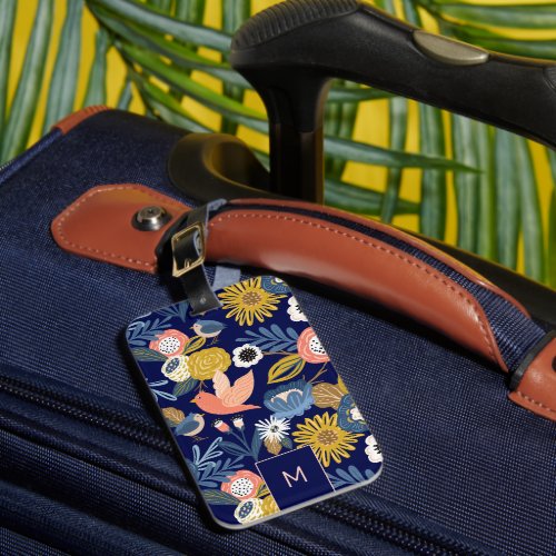 Vintage Abstract Floral Botanical  Bird Pattern Luggage Tag