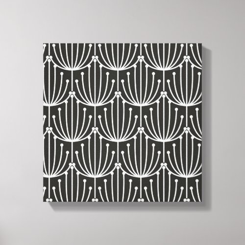 Vintage Abstract Floral in Black and White Pattern Canvas Print