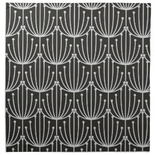 Vintage Abstract Floral in Black and White Pattern Cloth Napkin