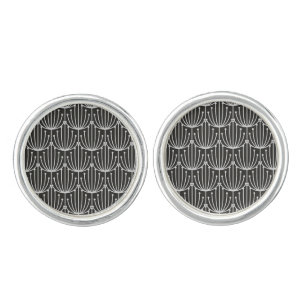 Vintage Abstract Floral in Black and White Pattern Cufflinks
