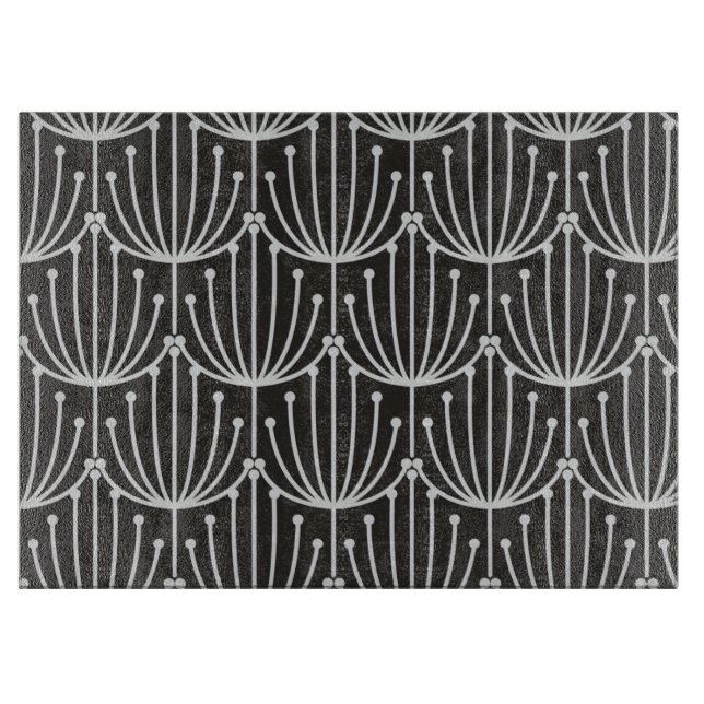 Vintage Abstract Floral in Black and White Pattern Cutting Board (Front)