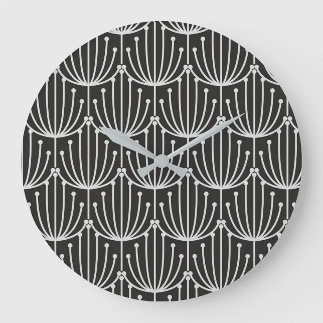 Vintage Abstract Floral in Black and White Pattern Large Clock | Zazzle