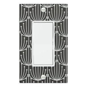 Vintage Abstract Floral in Black and White Pattern Light Switch Cover