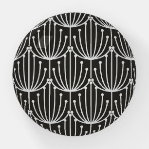 Vintage Abstract Floral in Black and White Pattern Paperweight