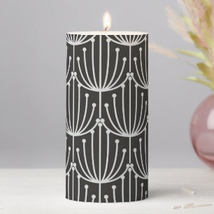Vintage Abstract Floral in Black and White Pattern Pillar Candle