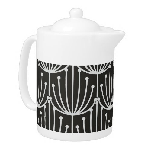 Vintage Abstract Floral in Black and White Pattern Teapot