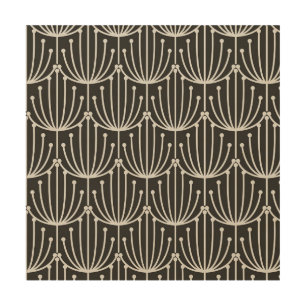 Vintage Abstract Floral in Black and White Pattern Wood Wall Art