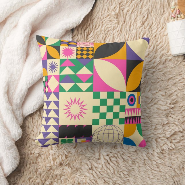 Vintage Abstract geometric art pattern  Throw Pillow (Blanket)