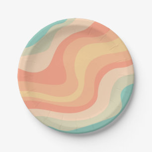 Vintage Abstract Groovy Waves Bohemian Boho Art Paper Plates