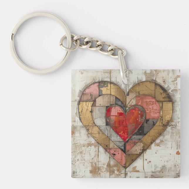 Vintage Abstract Hearts - Acrylic Keychain (Front)
