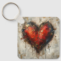Vintage Abstract Hearts - Aluminum Keychain