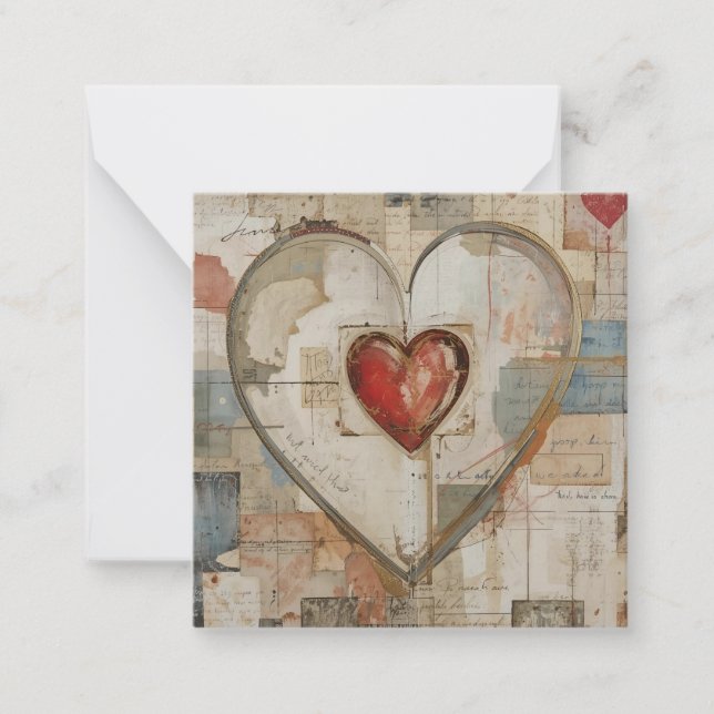 Vintage Abstract Hearts - Flat Note Card  (Front)