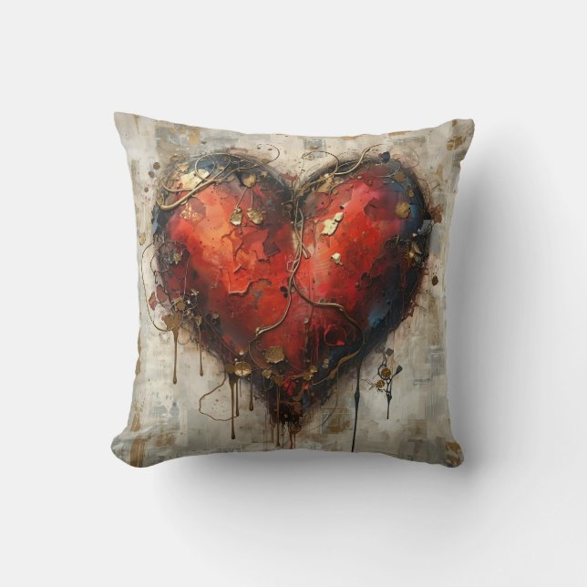 Vintage Abstract Hearts - Throw Pillow (Front)