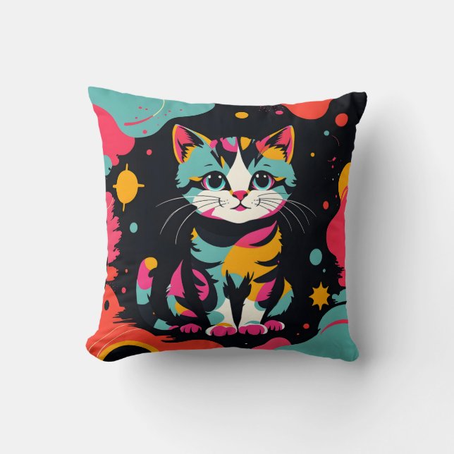 Vintage Abstract Kitten Throw Pillow (Front)