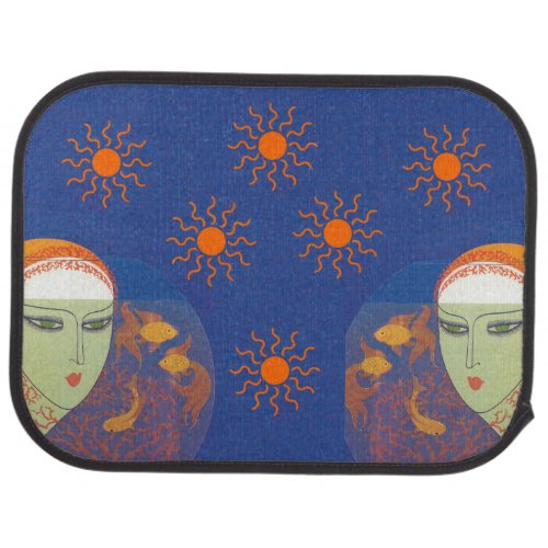 Vintage Abstract Lady Behind Gold Fish Bowl Sun Car Floor Mat