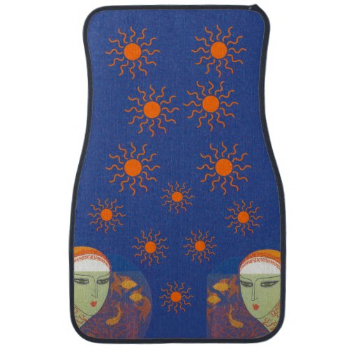 Vintage Abstract Lady Behind Gold Fish Bowl Sun Car Mat