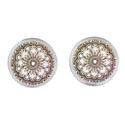 Vintage Abstract Mandala Flower Cufflinks