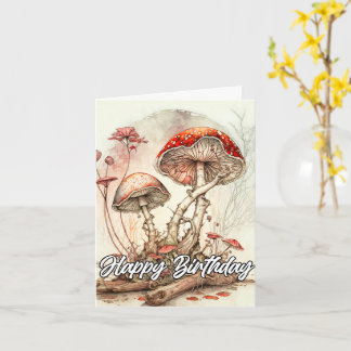 Vintage Abstract Mushroom Illustration Birthday Card