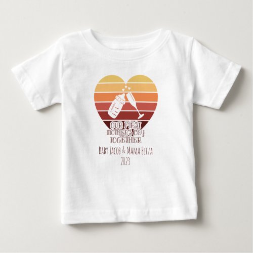 Vintage Abstract Red Yellow Heart 1st Mothers Day Baby T_Shirt