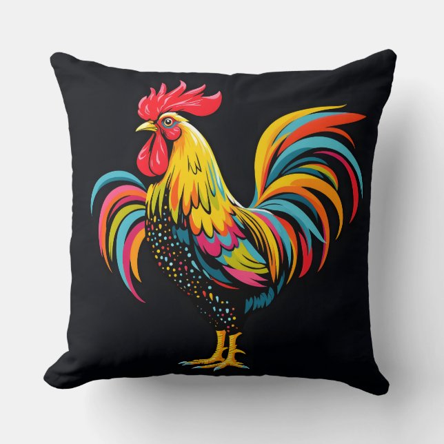 Vintage Abstract Rooster Throw Pillow (Front)