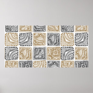 vintage abstract seamless doodle pattern. Black an Poster