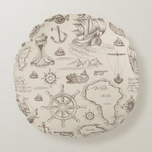 Vintage abstract seamless pattern on the theme of round pillow