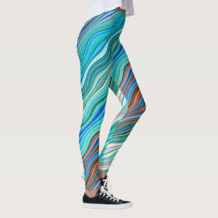 Vintage Abstract Waves Pattern Leggings