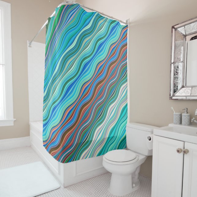 Vintage Abstract Waves Pattern | Shower Curtain (In Situ)
