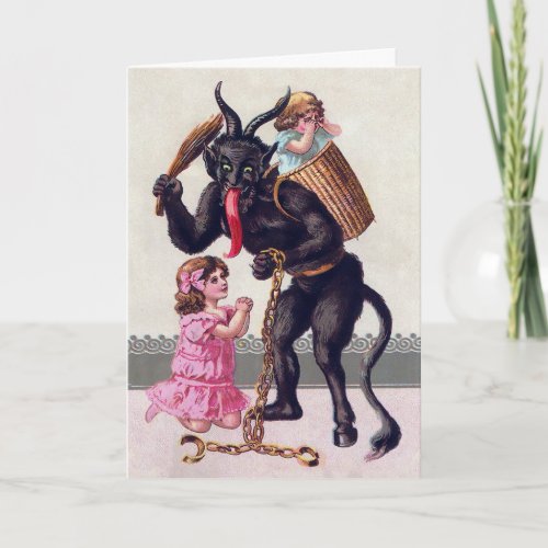 Vintage Abusive Krampus Christmas Card