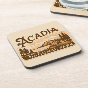 Vintage Acadia National Park Bar Harbor Beverage Coaster