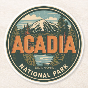 Vintage Acadia National park outdoor nature gifts Round Paper Coaster