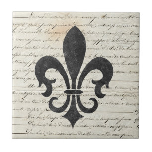 Vintage Accents French Ephemera Fleur De Lis Ceramic Tile