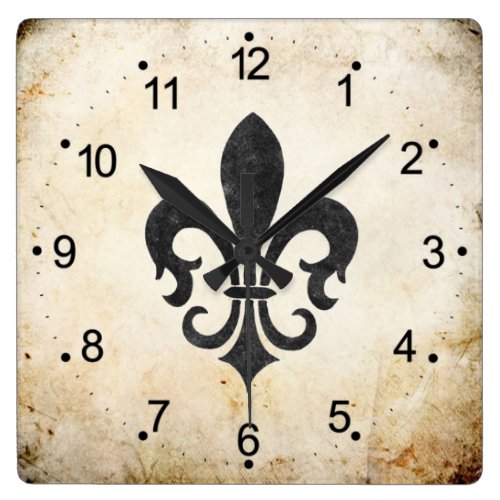 Vintage Accents French Fleur De Lis Square Wall Clock