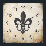 Vintage Accents French Fleur De Lis Square Wall Clock<br><div class="desc">Vintage French Fleur De Lis (an abstract image of a lily,  and the three petals on top represent faith,  hope and charity) Designer Home Decor Wall Clock</div>