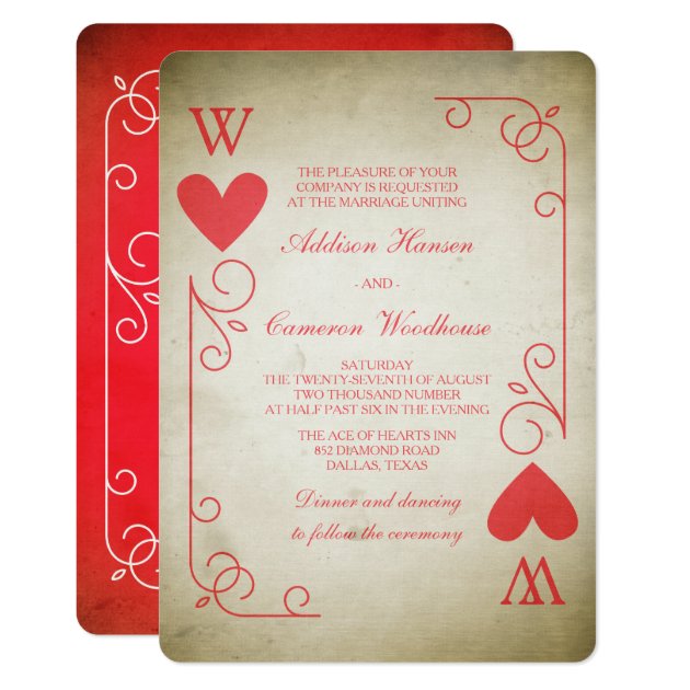 Vintage Ace Of Hearts Wedding Invitation