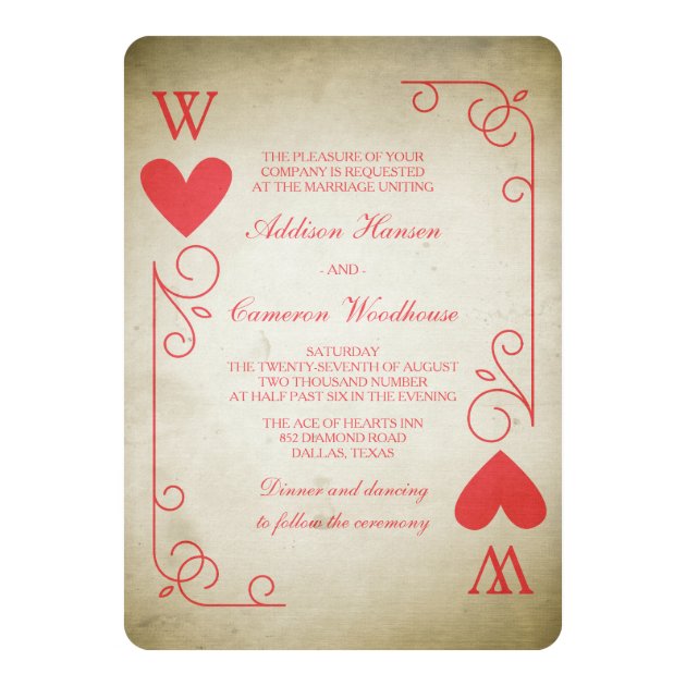 Vintage Ace Of Hearts Wedding Invitation