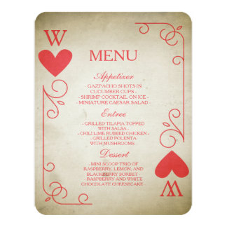 Vintage Ace of Hearts Wedding Menu Invitation