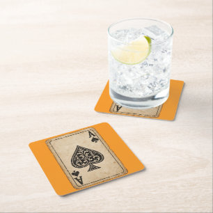 Vintage Ace Of Spades Playing Card Drink Coaster