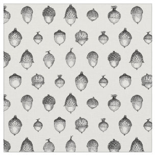 Vintage Acorn Art Black & White Acorns Pattern Fabric