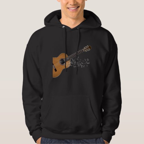 Vintage Acoustic Guitar Graphic Musical Notes Hoodie