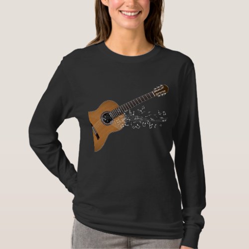 Vintage Acoustic Guitar Graphic Musical Notes T_Shirt