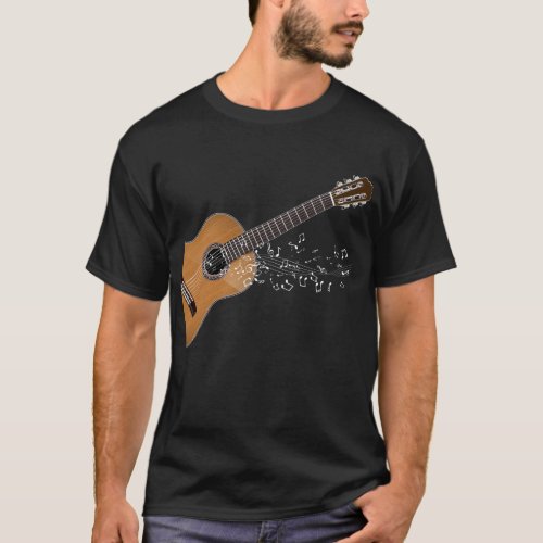 Vintage Acoustic Guitar Graphic Musical Notes T_Shirt
