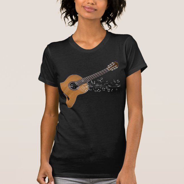 Vintage Acoustic Guitar Graphic Musical Notes T-Shirt (Front)