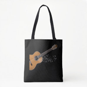 Vintage Acoustic Guitar Graphic Musical Notes Tote Bag