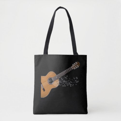 Vintage Acoustic Guitar Graphic Musical Notes Tote Bag