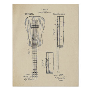 Vintage Acoustic Guitar Patent Faux Canvas Print