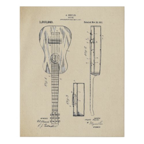 Vintage Acoustic Guitar Patent Faux Canvas Print