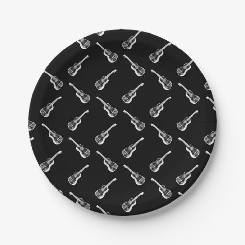 Vintage Acoustic Guitars Print Art Pattern Black Paper Plates