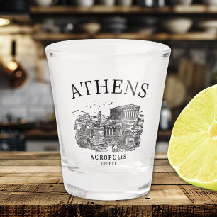 Vintage Acropolis of Athens Illustration Shot Glass