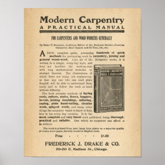 Vintage Ad Advertisement for Modern Carpentry Book Poster